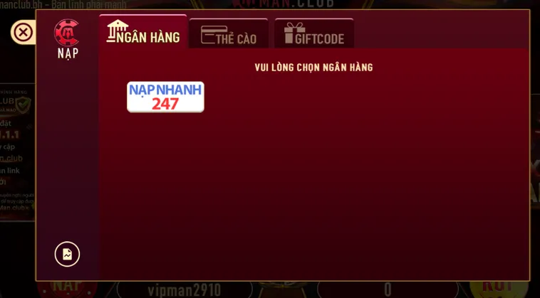 Hướng Dẫn Nạp Tiền ManClub qua tài khoản ngân hàng chỉ với các bước đơn giản.
