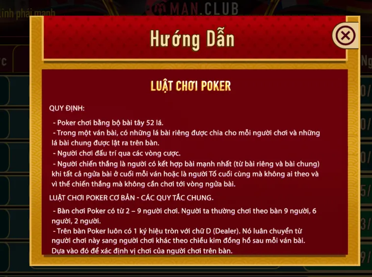 Hướng Dẫn Chơi Poker Tại ManClub Đẳng Cấp Quốc Tế Cho Mọi Bài Thủ